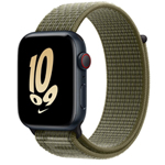 苹果Apple Watch Series SE午夜色铝金属表壳Nike回环式运动表带 暗杉绿配白金色 GPS版 44mm 智能手表/苹果