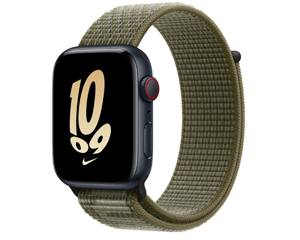 苹果Apple Watch Series SE午夜色铝金属表壳Nike回环式运动表带 暗杉绿配白金色 GPS版 44mm