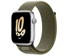 苹果Apple Watch Series 8银色铝金属表壳Nike回环式运动表带 暗杉绿配白金色 GPS版 41mm