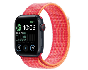 苹果Apple Watch Series SE午夜色铝金属表壳回环式运动表带 红色 GPS+蜂窝网络 44mm