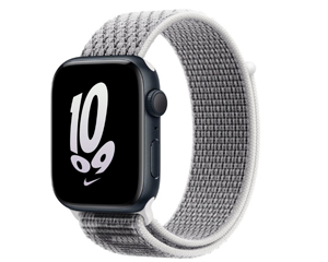 苹果Apple Watch Series SE午夜色铝金属表壳Nike回环式运动表带 雪峰白配黑色 GPS+蜂窝网络 44mm